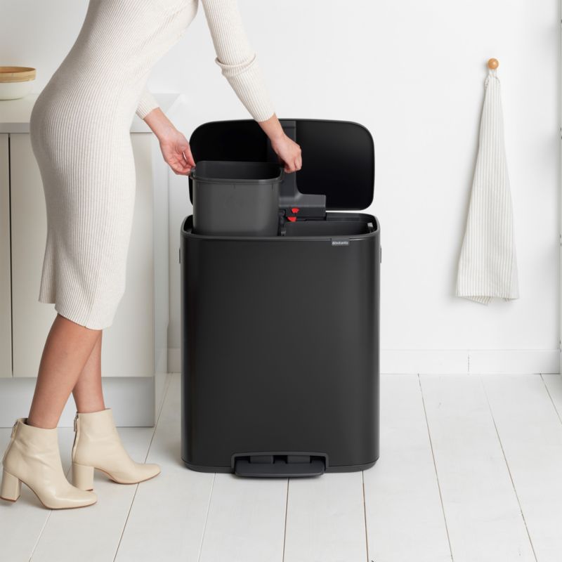 Brabantia Matte Black Bo Step On Dual Compartment Recycling Trash Can