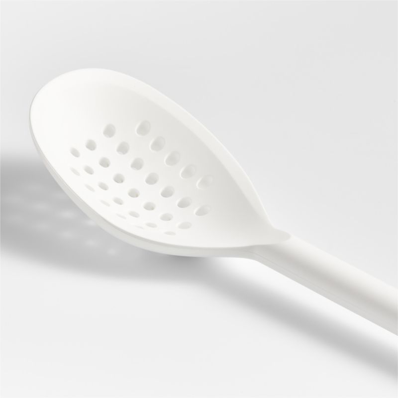 Crate & Barrel White Silicone Deep Slotted Spoon + Reviews Crate & Barrel