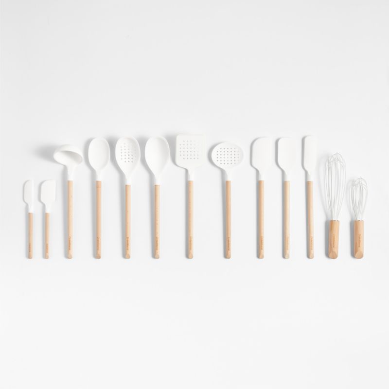 Crate & Barrel Wood and White Silicone Utensils Crate & Barrel Canada