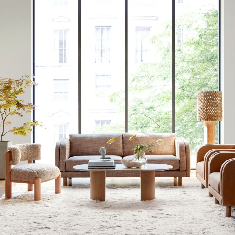 Travertine and Wood 54" Oval Coffee Table + Reviews Crate & Barrel