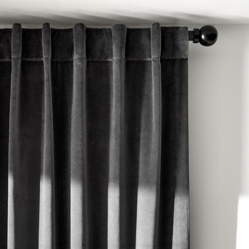 Storm Grey Cotton Velvet Window Curtain Panel with Lining 48"x84