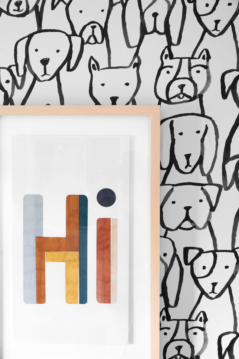 Chasing Paper Black and White Puppy Pile Peel and Stick Wallpaper 2' x