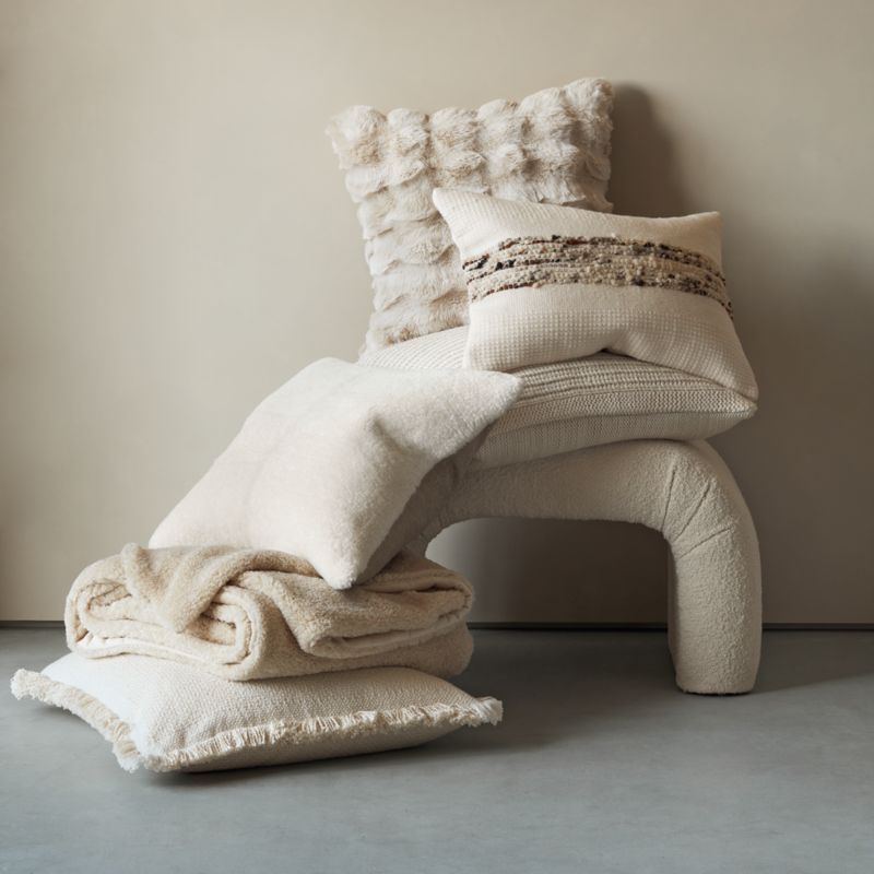 Arctic Ivory Wool Blend 23''x23" Fisherman Knit Throw Pillow Cover