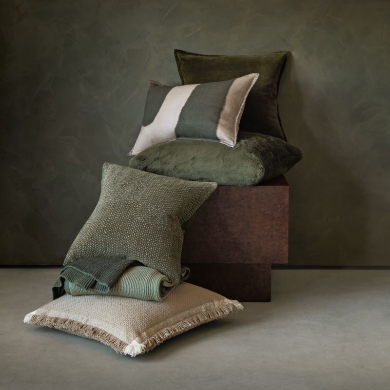 Sashiko Organic Cotton Velvet 20"x20" Burnt Green Throw Pillow with