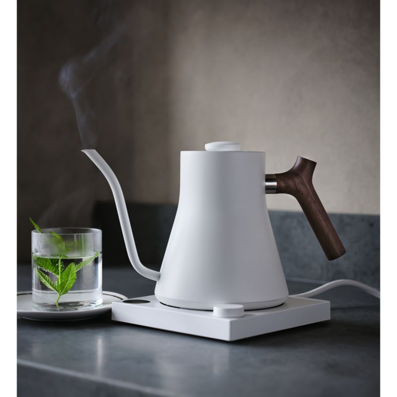 Fellow Stagg EKG Matte White Electric Tea Kettle with Walnut Handle + Reviews Crate & Barrel