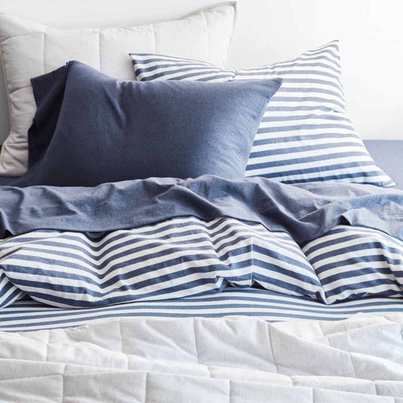 Modern Comfy Tee Navy Blue Stripe Organic Cotton Jersey Kids Twin Duvet