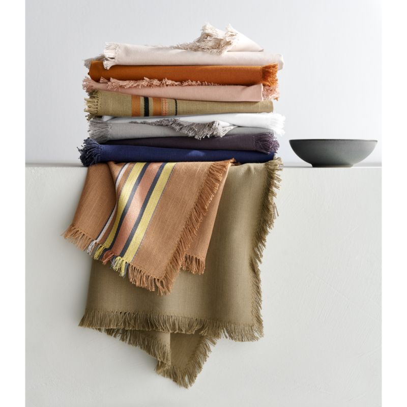 Craft Almond Brown Organic Cotton Fringe Napkins, Set of 8 Crate & Barrel