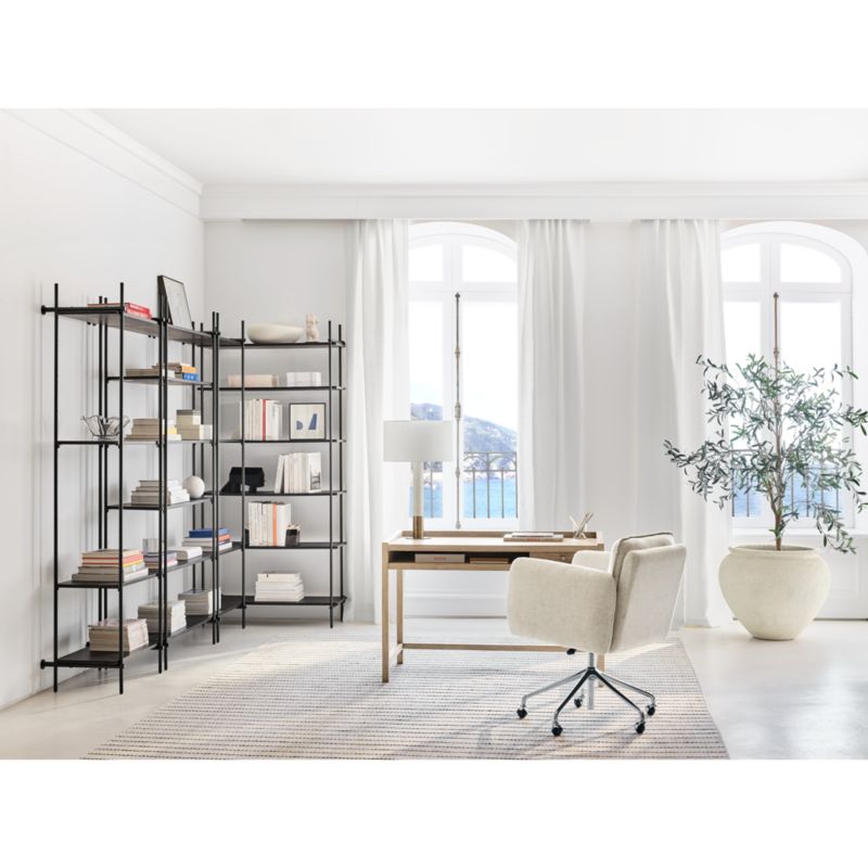 Petra Black Oak Wood and Metal WallMounted 122" Bookcase Unit