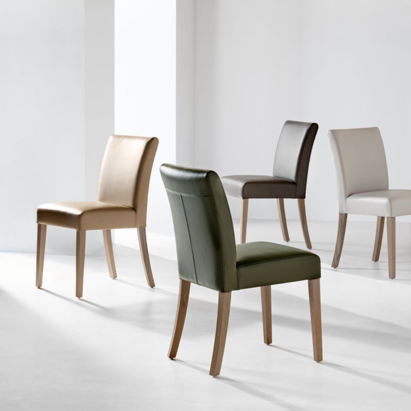 Lowe Grey Leather Dining Chair with Natural Wood Legs + Reviews Crate