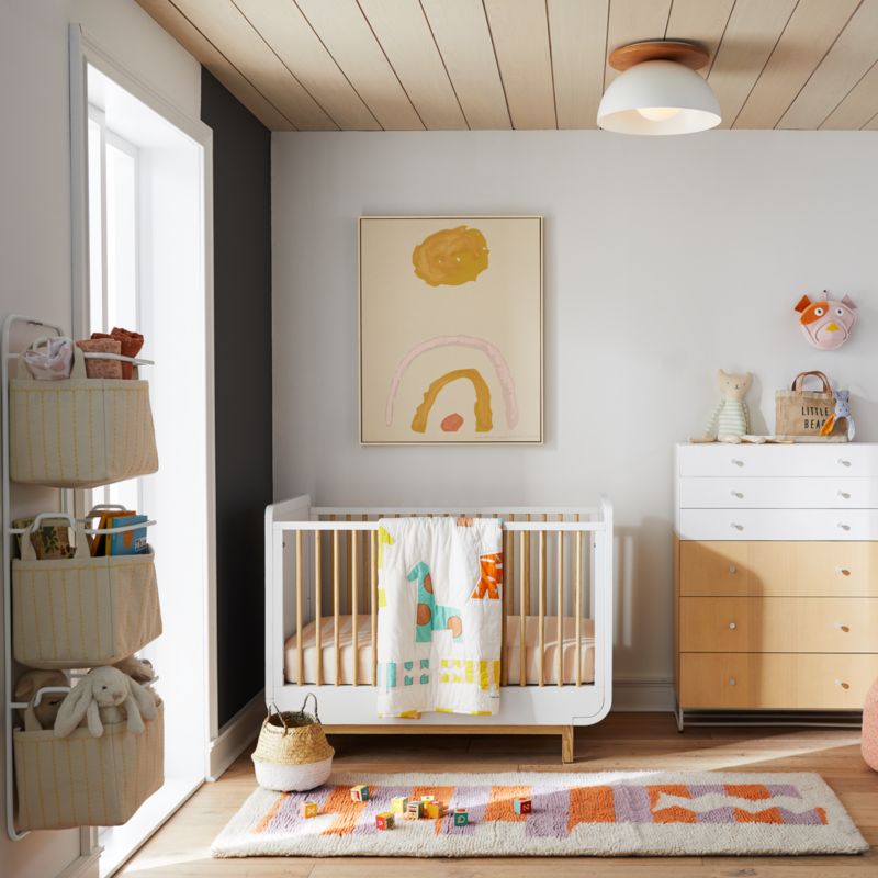 Steamer Lane TwoTone White and Wood 3in1 Convertible Baby Crib