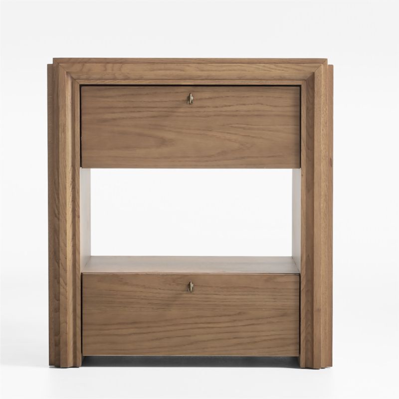 Caldwell Barley Brown Travertine and Oak Wood Nightstand with Storage