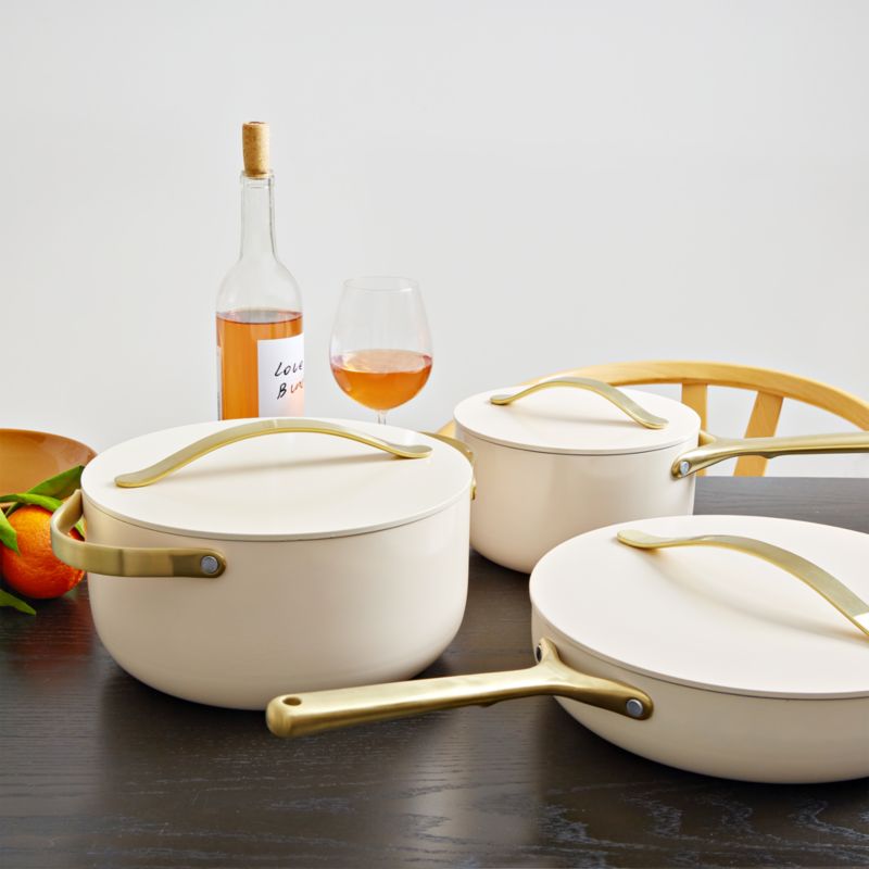 Caraway Cream NonStick Ceramic Saute Pan with Gold Hardware + Reviews