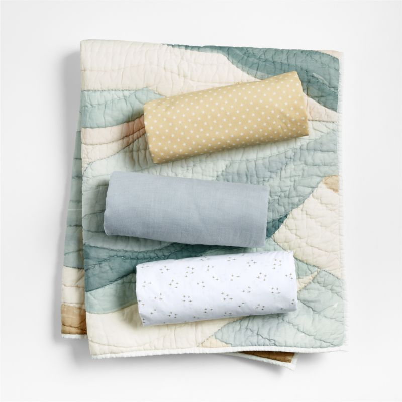 Cloud Embroidered HandQuilted Organic Cotton Baby Bedding Bundle Set