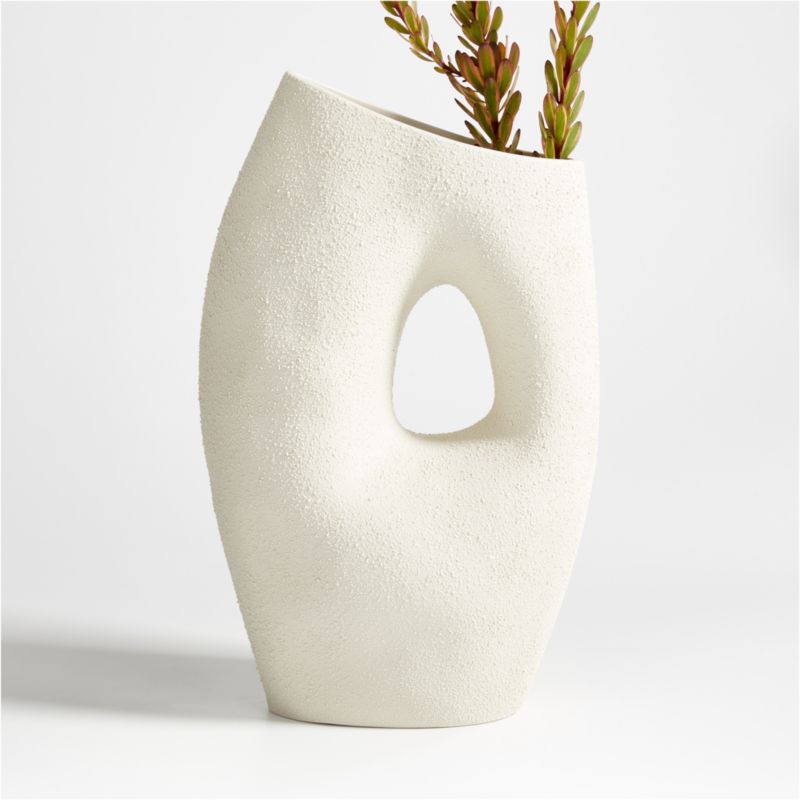 Clyborne Textured White Ceramic Vase with Hole + Reviews Crate