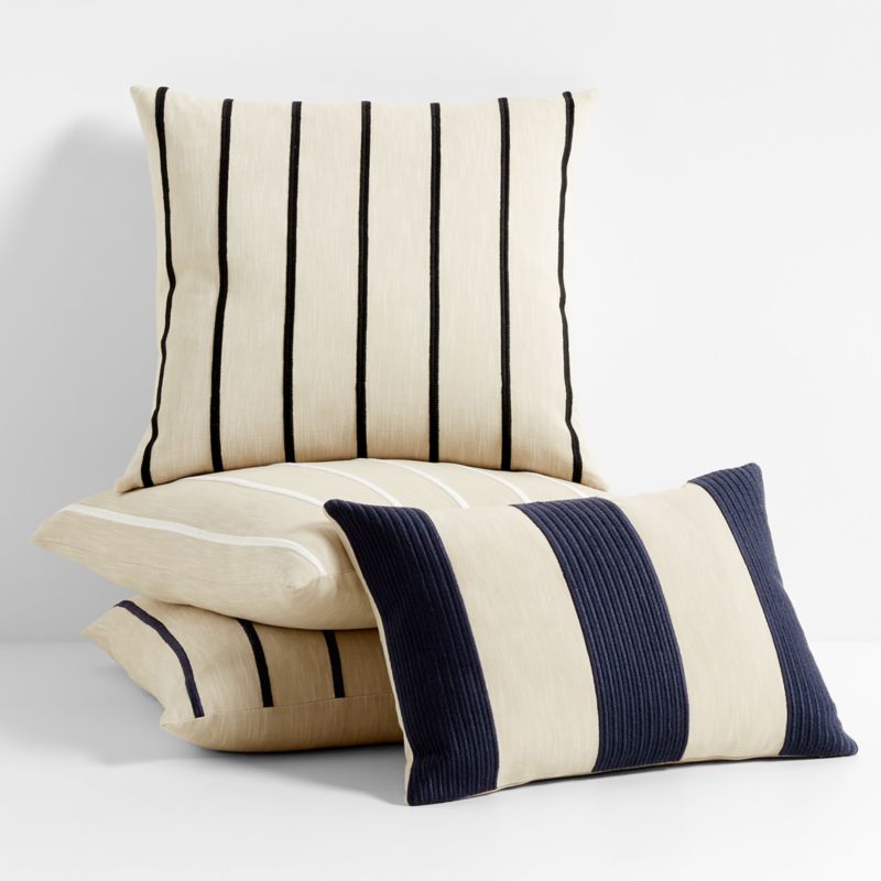 Como Cotton Embroidered Thick Stripe 22"x15" Deep Indigo Blue Throw