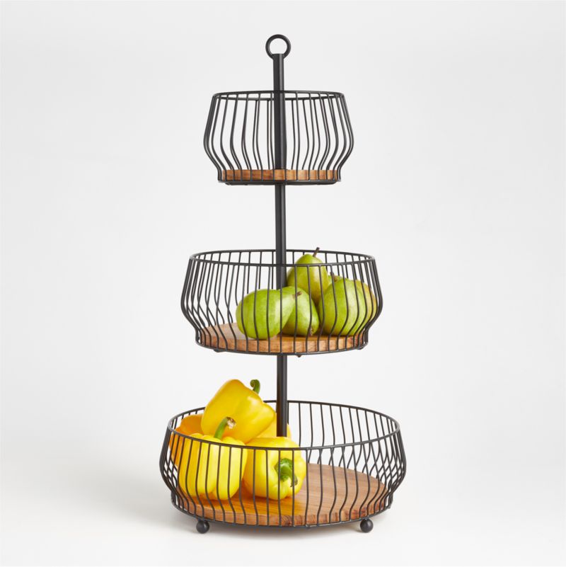Cora Acacia Wood Black 3Tier Fruit Basket + Reviews Crate & Barrel