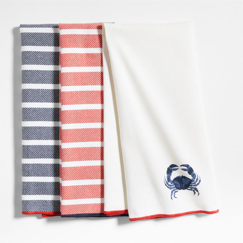 Crab and Stripe Organic Cotton Dish Towels, Set of 3 + Reviews Crate