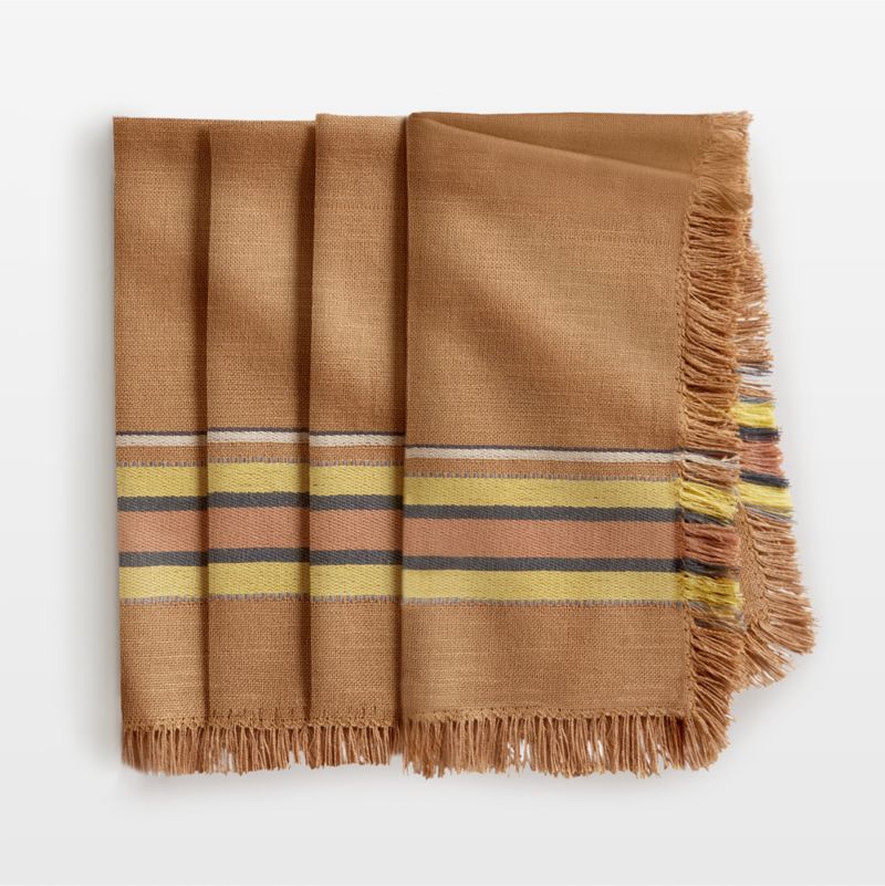 Craft Striped Brown Organic Cotton Fringe Napkins, Set of 4 + Reviews