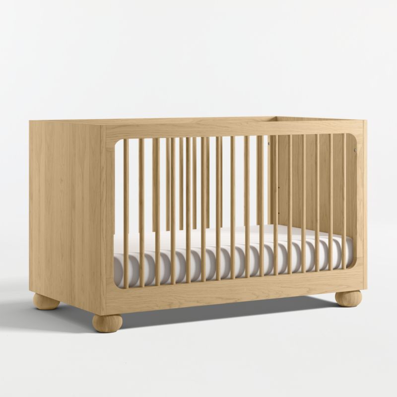 Emery Natural Oak Wood Convertible Baby Crib with Toddler Bed Rail