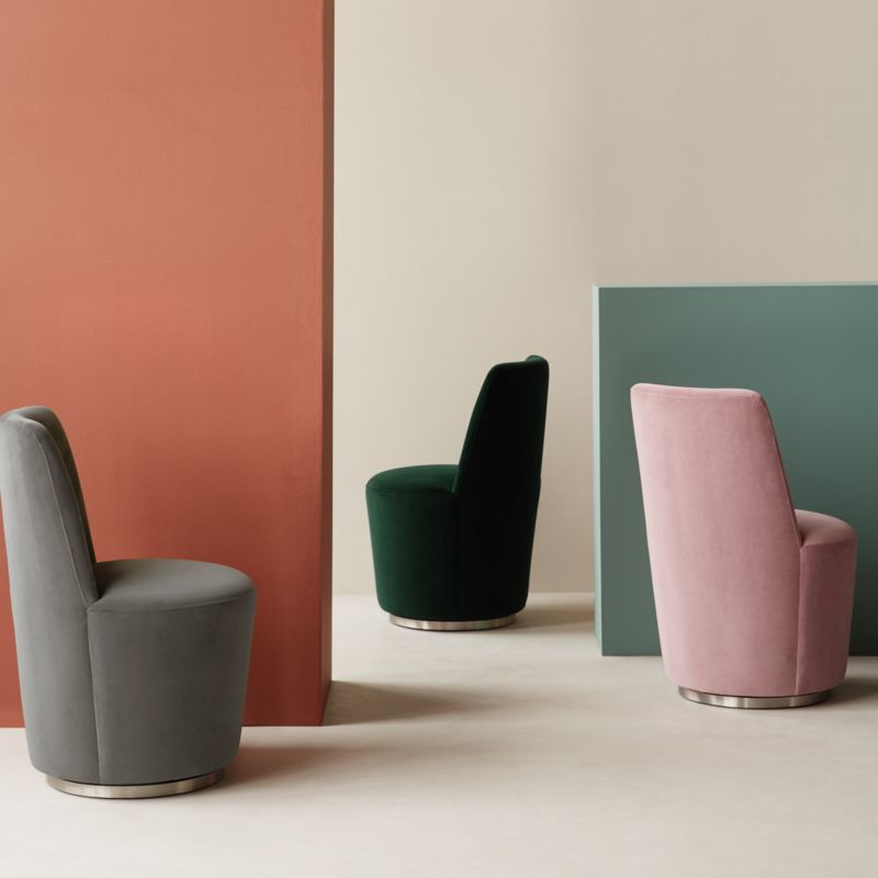 Ofelia Hunter Green Velvet Swivel Dining Chair + Reviews Crate & Barrel