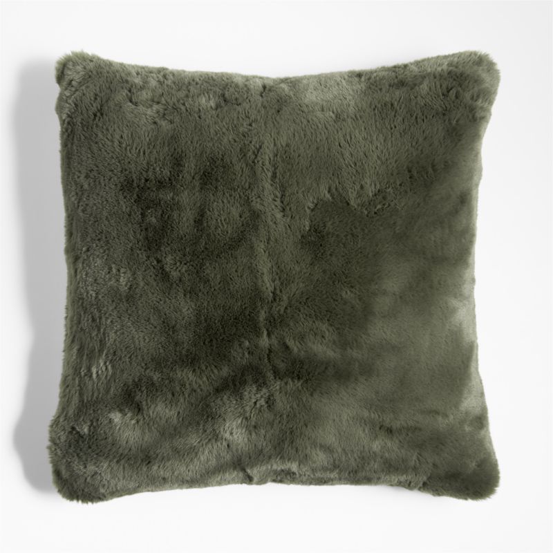 Burnt Green Faux Fur 23"x23" Throw Pillow with Feather Insert + Reviews