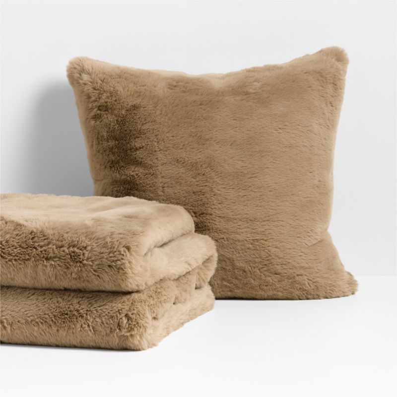 Sierra Tan Faux Fur 23"x23" Throw Pillow with Feather Insert + Reviews