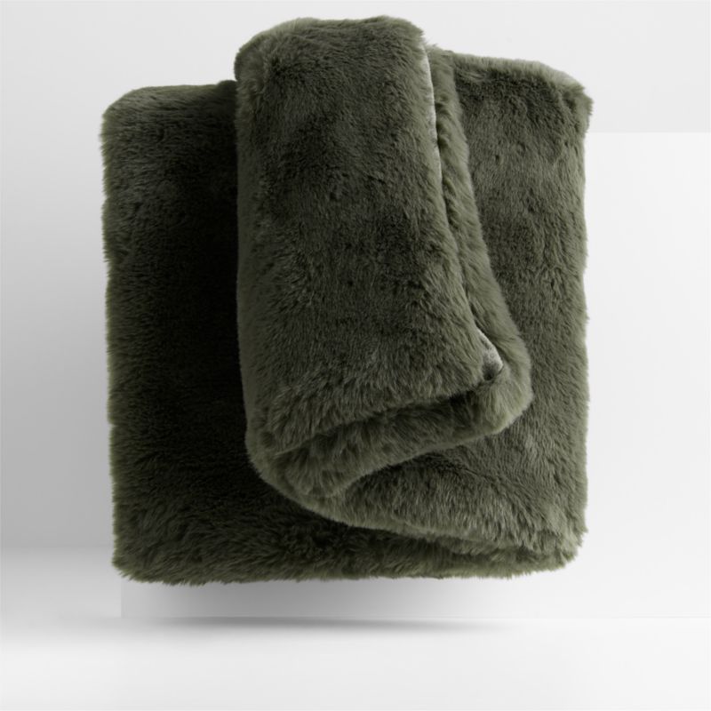 Faux Fur 70"x55" Burnt Green Throw Blanket + Reviews Crate & Barrel