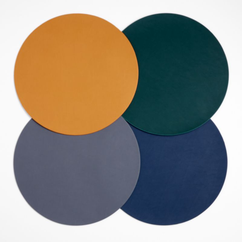 Rizzo Round Reversible Navy and Natural Faux Leather Placemat + Reviews