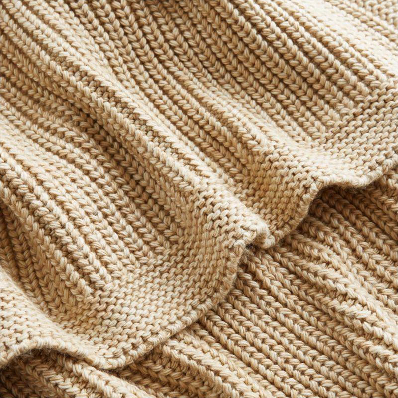 Ginger Beige Wool Blend 70''x55" Fisherman Knit Throw Blanket + Reviews