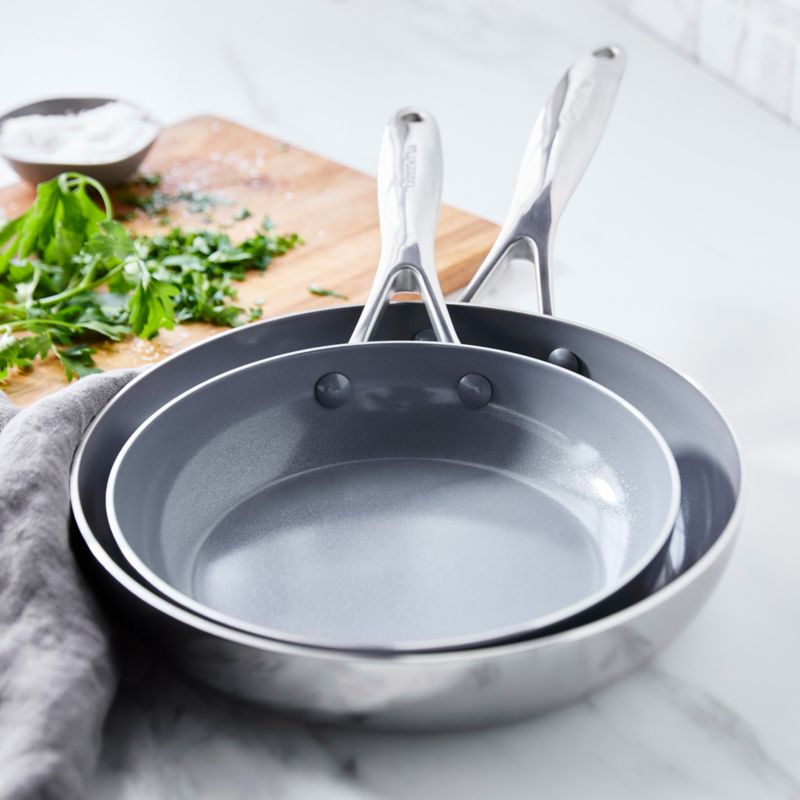 GreenPan Valencia Pro Stainless Steel 8" and 10" Fry Pan Set + Reviews Crate & Barrel