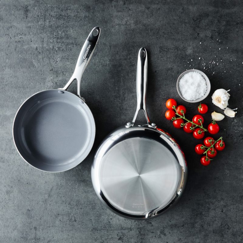 GreenPan Valencia Pro Stainless Steel 8" and 10" Fry Pan Set + Reviews Crate & Barrel