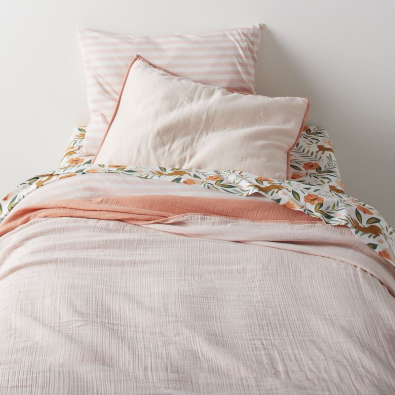 Modern Comfy Tee Pink Stripe Organic Cotton Jersey Kids Twin Duvet Cover + Reviews Crate & Kids