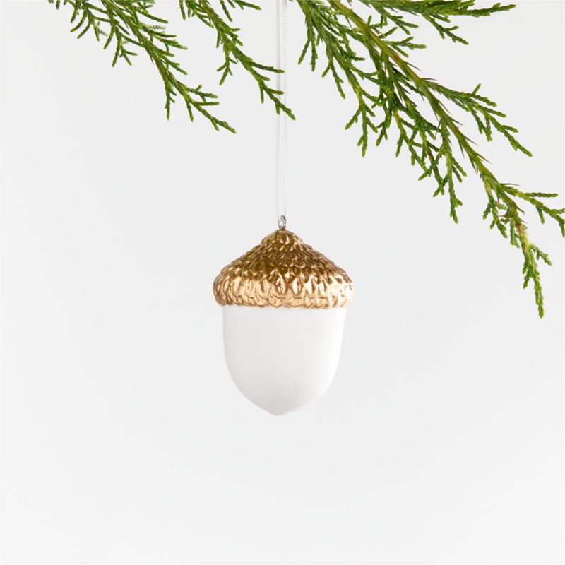 Gold Topped White Handmade Porcelain Ceramic Acorn Christmas Tree Ornament + Reviews Crate