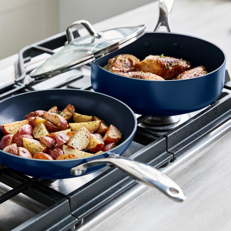 GreenPan Valencia Pro Midnight Blue 14Piece NonStick Cookware Set + Reviews Crate & Barrel