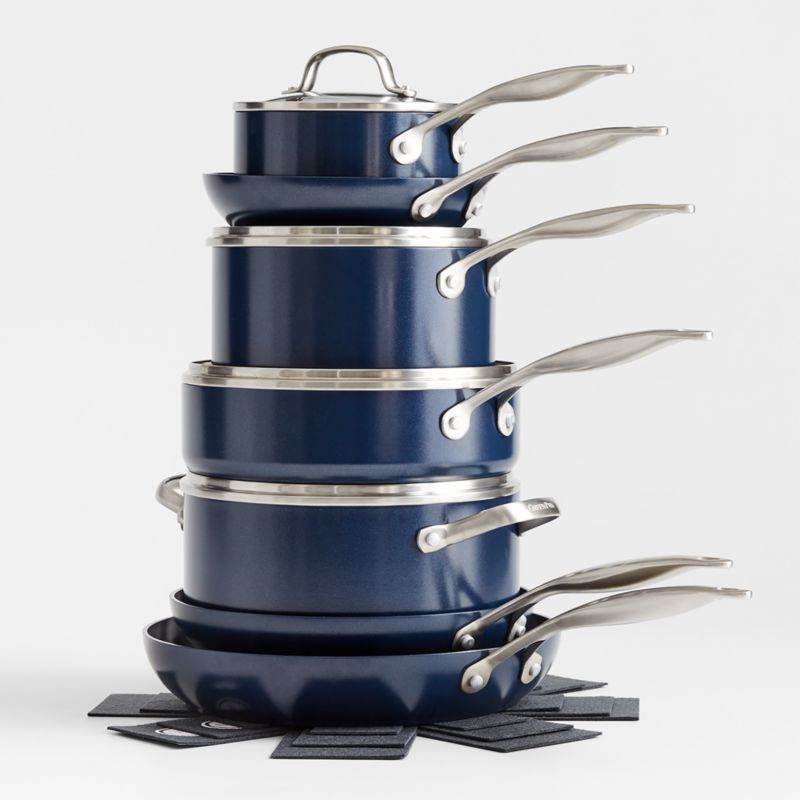 GreenPan Valencia Pro Midnight Blue 14Piece NonStick Cookware Set + Reviews Crate & Barrel