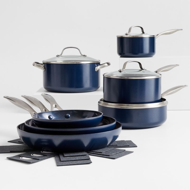 GreenPan Valencia Pro Midnight Blue 14Piece NonStick Cookware Set + Reviews Crate & Barrel