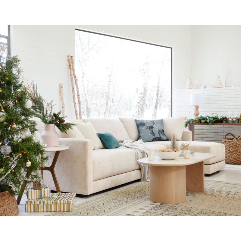 Travertine and Wood 54" Oval Coffee Table + Reviews Crate & Barrel