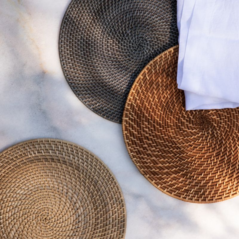 Artesia Honey Woven Rattan Round Placemat + Reviews Crate & Barrel Canada