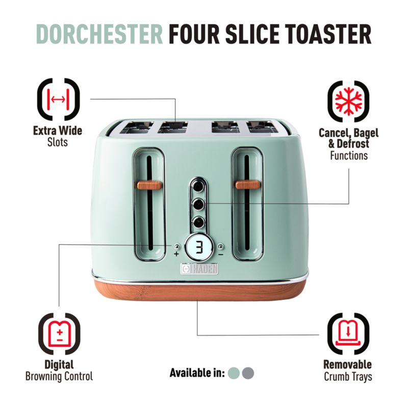 HADEN Dorchester Silt Green 4Slice Toaster + Reviews Crate & Barrel