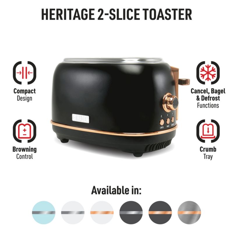 HADEN Heritage Black and Copper 2Slice Toaster + Reviews Crate & Barrel