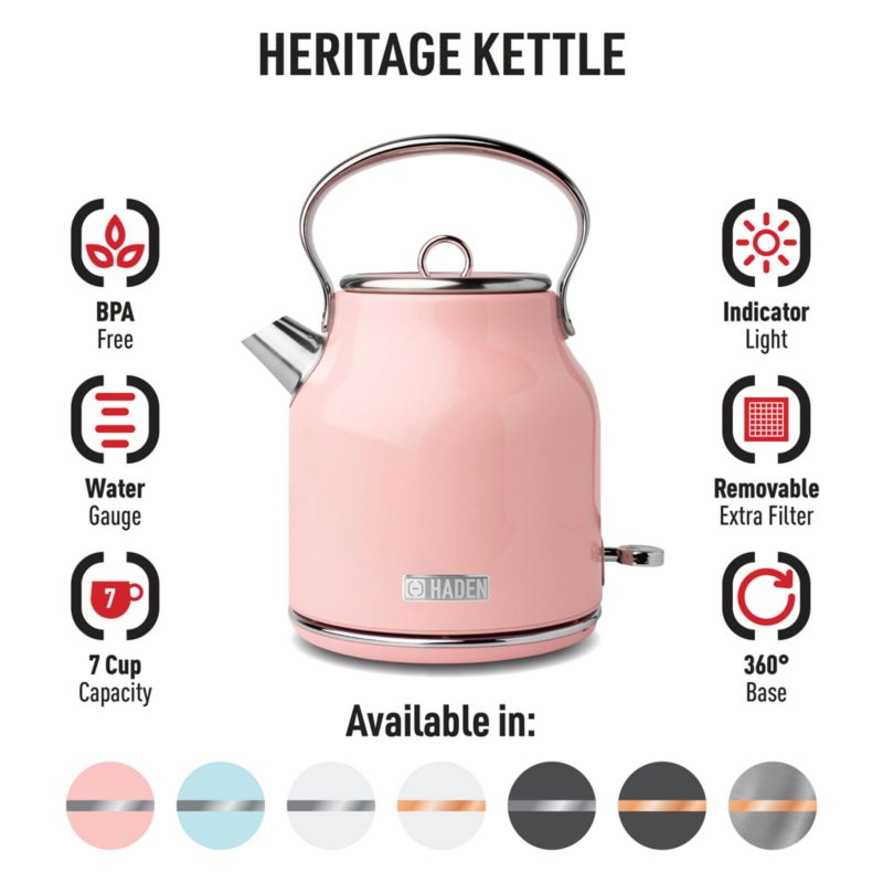 HADEN Heritage English Rose Pink Electric Tea Kettle Crate & Barrel
