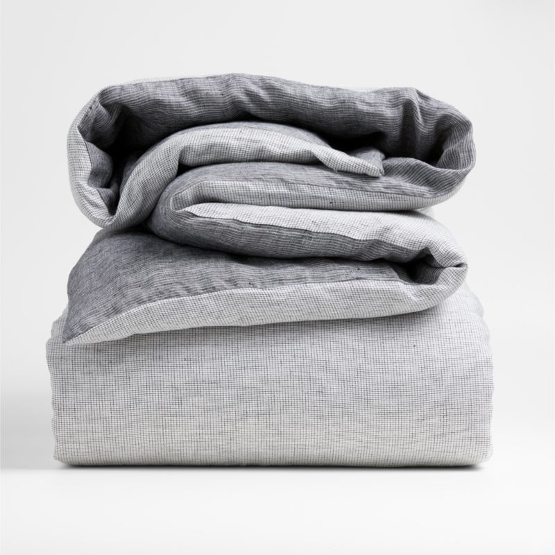 New Natural Hemp Ink Black Grid King Duvet Cover + Reviews Crate & Barrel