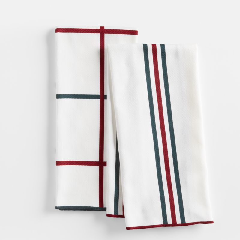 Holiday Stripe and Plaid Organic Cotton Dish Towels, Set of 2 Crate