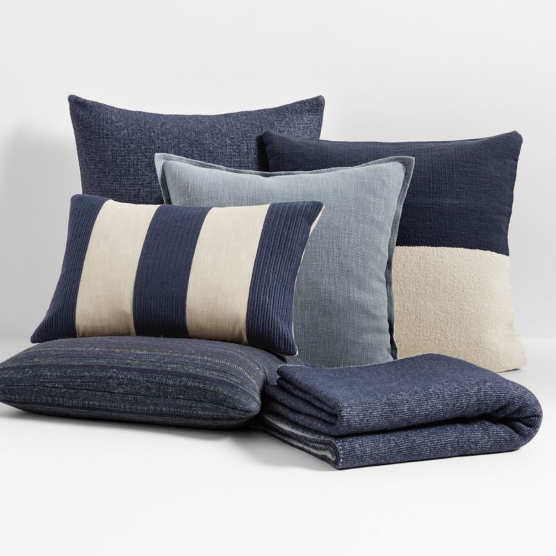 Vittoria Silk Blend Textured 24"x16" Deep Indigo Blue Throw Pillow