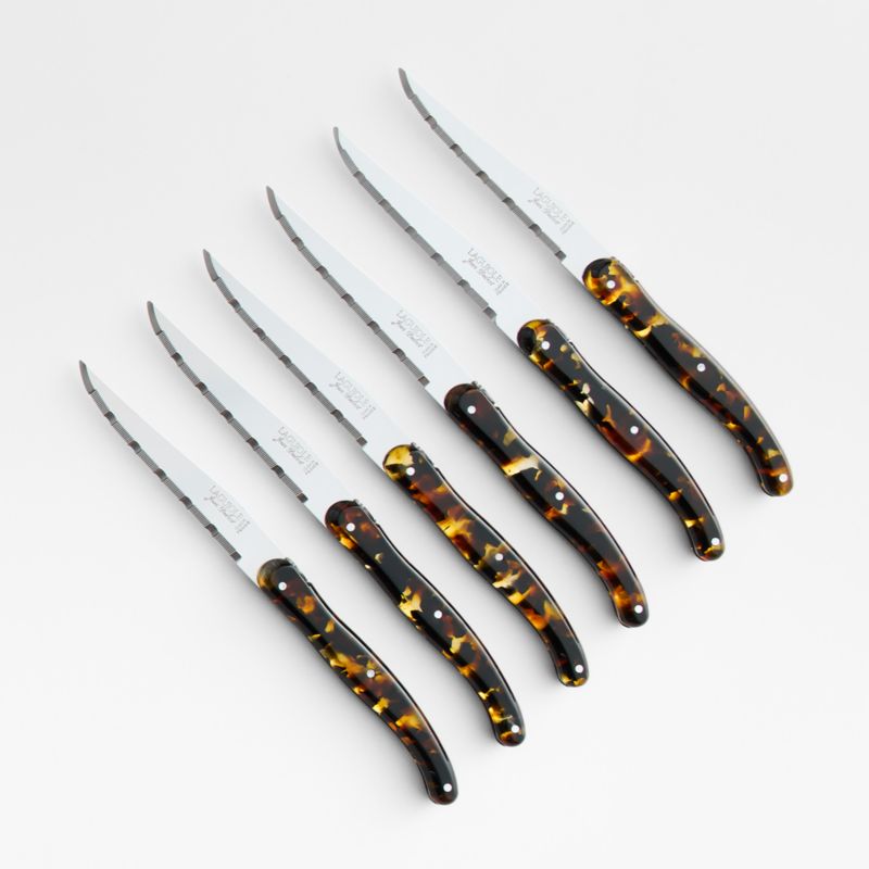 Jean Dubost Laguiole Acrylic Tortoiseshell Steak Knives, Set of 6
