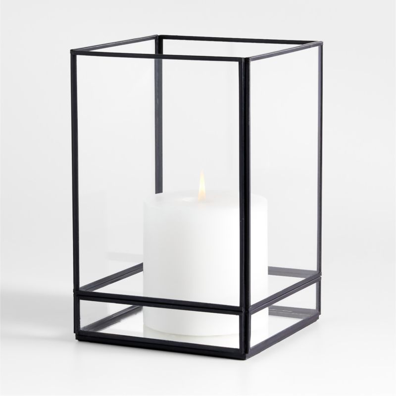 Jasper 9.25" Black Square Hurricane Candle Holder Crate & Barrel
