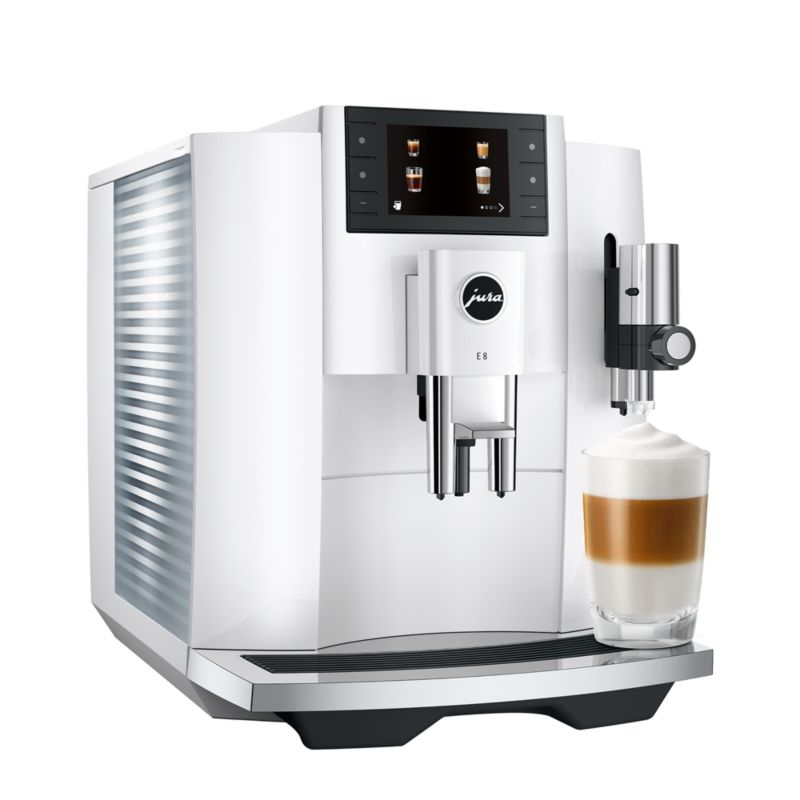 JURA E8 Automatic Espresso Machine in Piano White + Reviews Crate