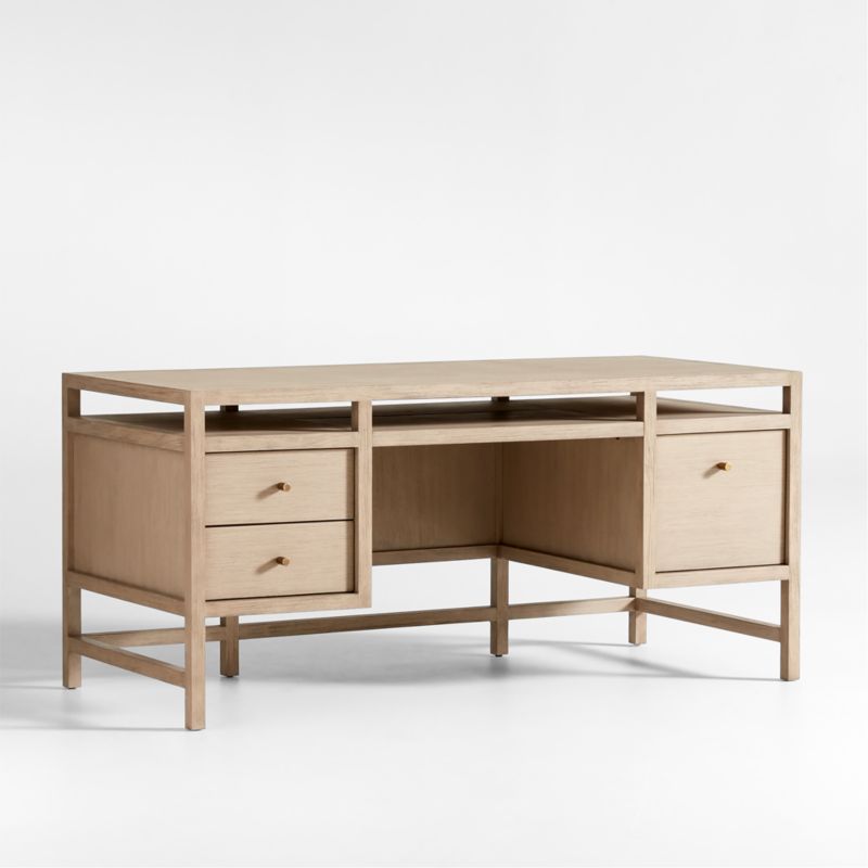Keane 65" Weathered Natural Wood Desk with Outlets + Reviews Crate