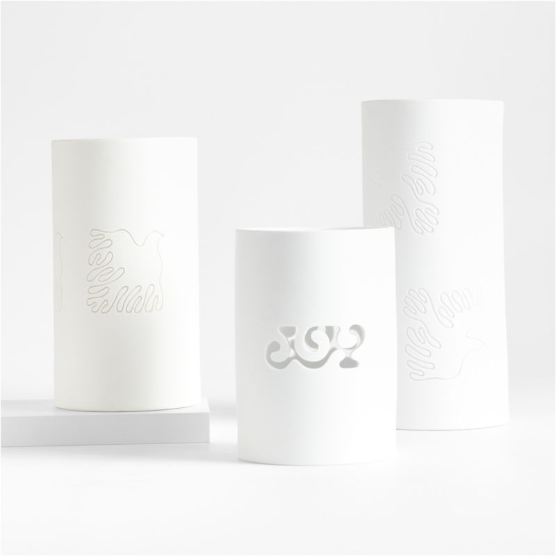 White Ceramic Hurricane Candle Holders by Lucia Eames Crate & Barrel