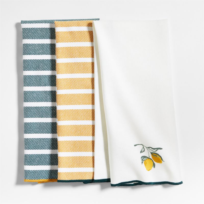 Lemon and Stripe Organic Cotton Dish Towels, Set of 3 + Reviews Crate